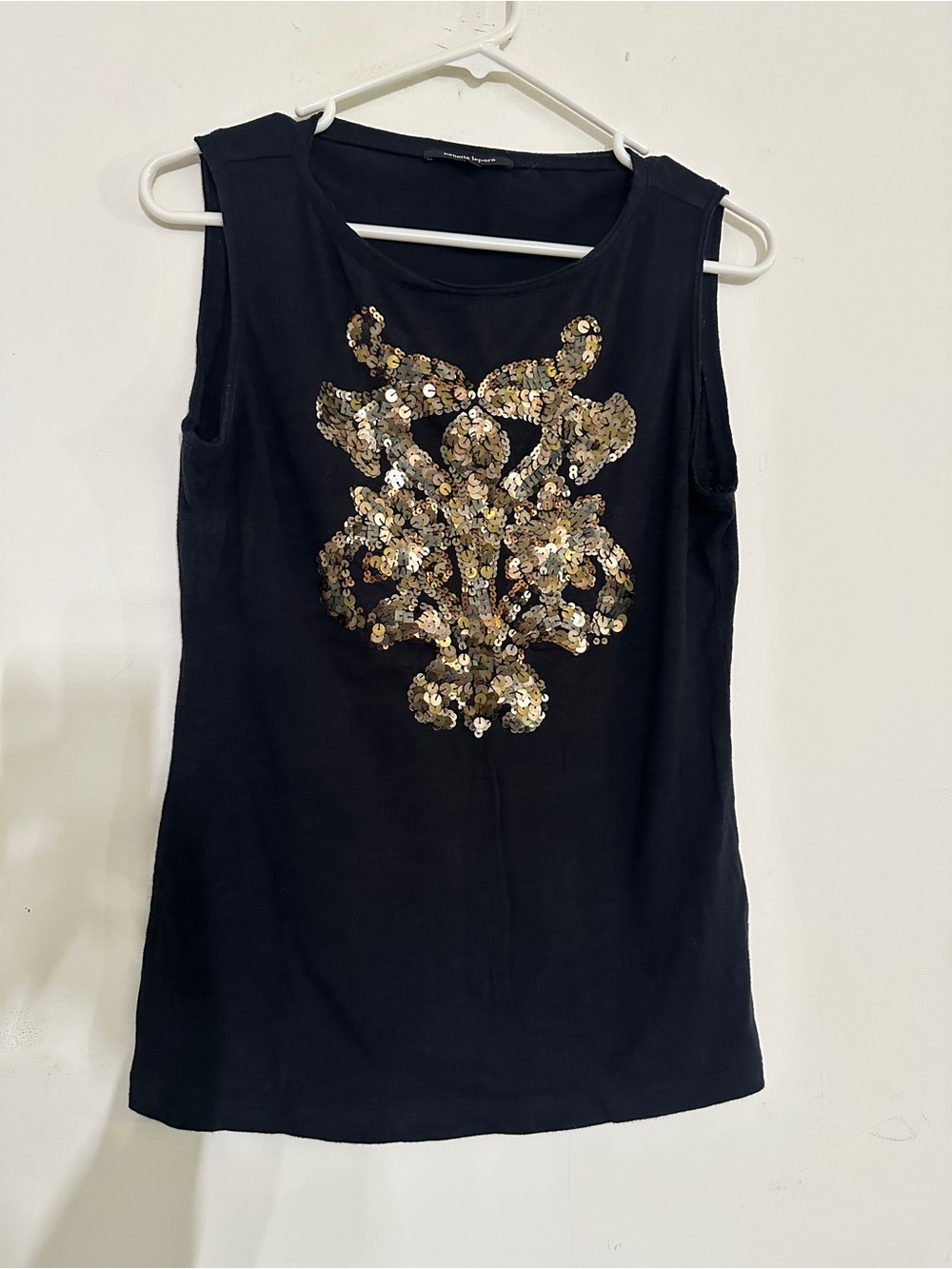 Nanette Lepore Y2K Vintage Black Sleeveless Tank with Sequin Medallion XS